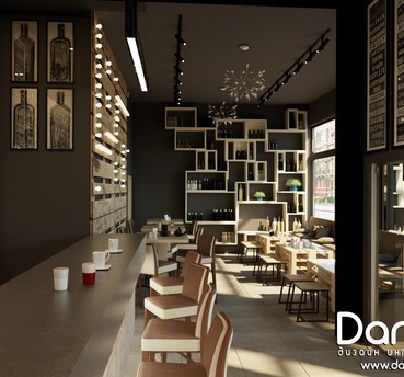 Визуализация проекта современного кафе с элементами лофта