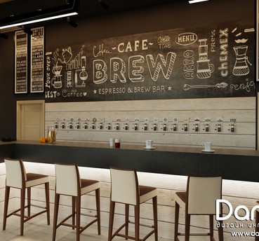 Визуализация проекта современного кафе с элементами лофта