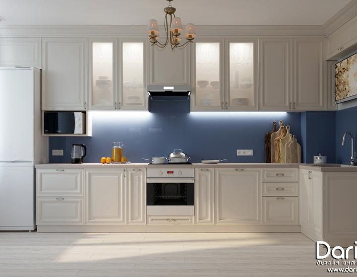 Дизайн интерьера кухни в классическом стиле, 12.5кв.м.
